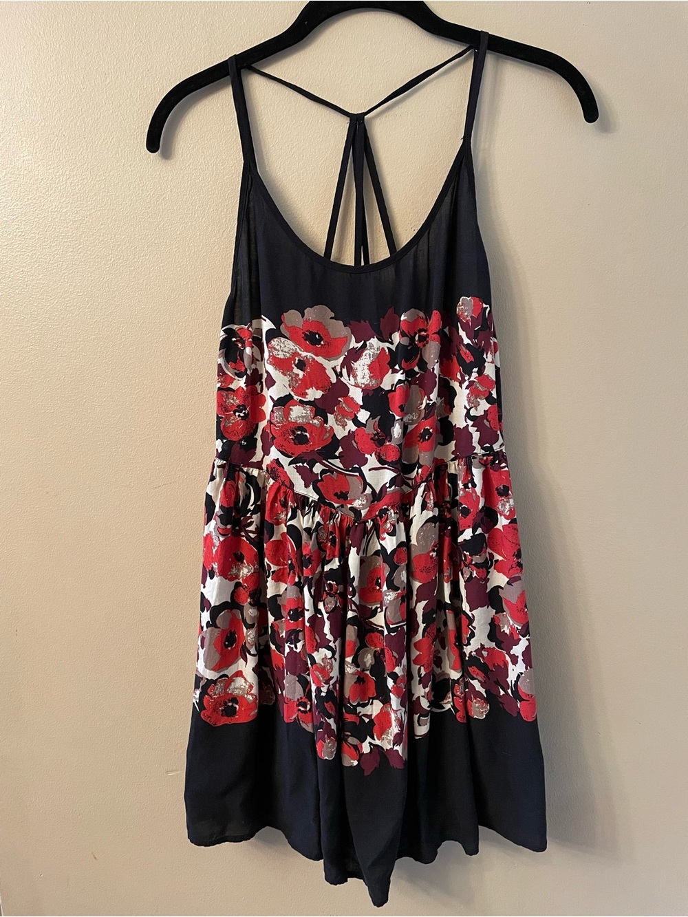Free People  Intimately-Floral Print Strappy Dress  in Black and Red